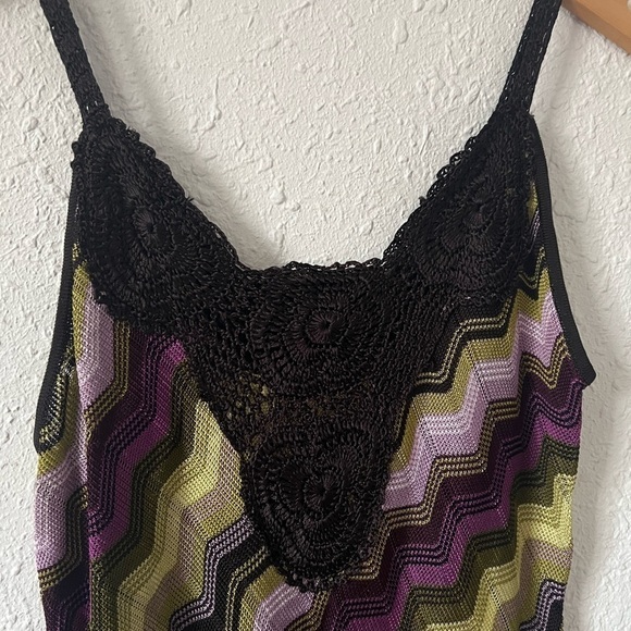 Adrienne Vittadini Y2K V Hem Crochet Zig Zag Tank Top Cami Large - Picture 2 of 7